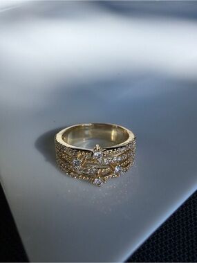 Elegant Gold Cz Band Ring with Clear Stones
